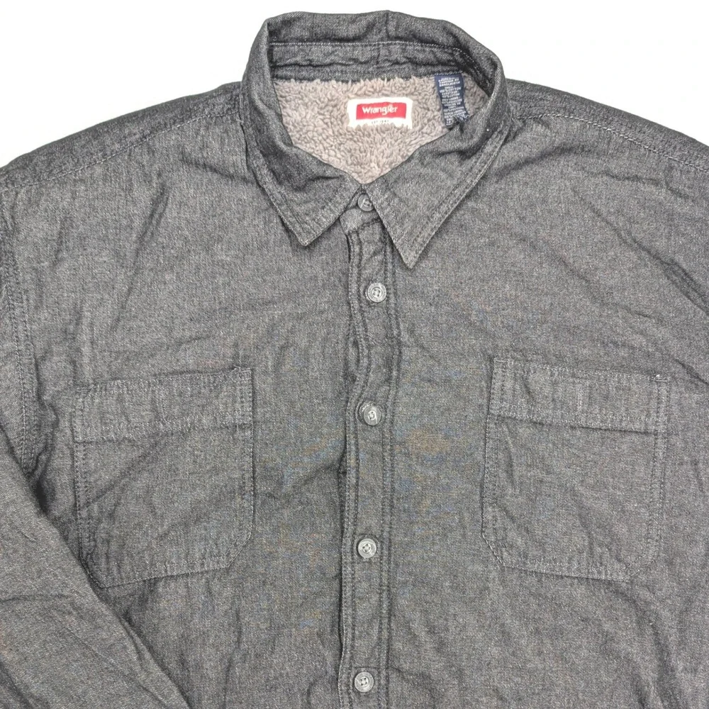 Wrangler Mens Sherpa Lined Flannel Jacket Dark‎ Gray Size 2XL